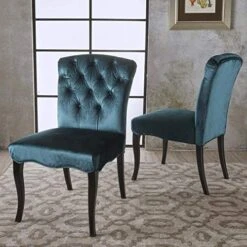 Christopher Knight Home Hallie Traditional Velvet Armless Dining Chairs, 2-Pcs Set, Teal / Dark Brown