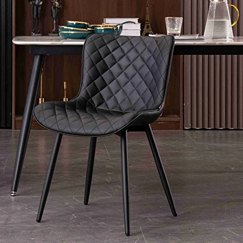 YOUTASTE Black Dining Chairs Set Of 2 PU Leather Diamond Upholstered Modern Kitchen Dining Room Chairs Metal Thick Bar Counter Chairs High Back Home Kitchen Restaurant 3 YOUTASTE Black Dining Chairs Set Of 2 PU Leather Diamond Upholstered Modern Kitchen Dining Room Chairs Metal Thick Bar Counter Chairs High Back Home Kitchen Restaurant