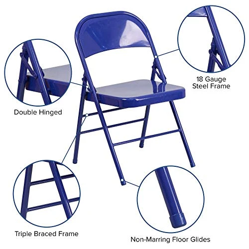 Flash Furniture Metal Folding Chairs, 2 Pack, Cobalt Blue 5 Flash Furniture Metal Folding Chairs, 2 Pack, Cobalt Blue - Image 3