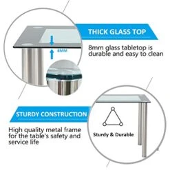 Henf 5 Pieces Dining Table Set, Modern Dining Table Set For 4 Persons With Tempered Glass Top Table And 4 PU Leather Chairs For Breakfast Dining Room Kitchen Furniture, Black (Black-3) -Home Table Chair Store 51inuHjI0hL