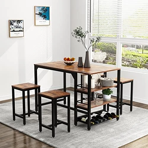 Rxicdeo Dining Table Set For 4, Kitchen Table Set With 1 Bench And 2 Chairs, Dining Room Table With Wine Rack And Storage Shelf, Breakfast Table Space-Saving Dinette For Kitchen, Dining Room (Black) 9 Rxicdeo Dining Table Set For 4, Kitchen Table Set With 1 Bench And 2 Chairs, Dining Room Table With Wine Rack And Storage Shelf, Breakfast Table Space-Saving Dinette For Kitchen, Dining Room (Black) - Image 7