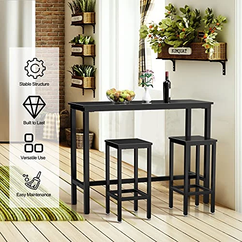 COSTWAY 3-Piece Bar Table Set, 39.5” Bar Table With 2PC 28” Bar Stools, Pub Height Dinning Table Set With Counter Height Backless Stools, Breakfast Table Set For Apartment/Bistro/Pub (Black) 4 COSTWAY 3-Piece Bar Table Set, 39.5” Bar Table With 2PC 28” Bar Stools, Pub Height Dinning Table Set With Counter Height Backless Stools, Breakfast Table Set For Apartment/Bistro/Pub (Black) - Image 2