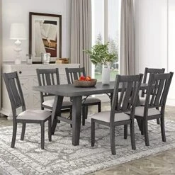 UBGO Dining Table Set 7-Piece Set-72 Industrial Style Rectangular Chain Bracket Chairs,Family Furniture For 6 People,for Home Kitchen Room/Breakfast Corner(Gray) 23 UBGO Dining Table Set 7-Piece Set-72 Industrial Style Rectangular Chain Bracket Chairs,Family Furniture For 6 People,for Home Kitchen Room/Breakfast Corner(Gray) -Home Table Chair Store 51jlacZh72L. AC 1