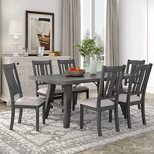 UBGO Dining Table Set 7-Piece Set-72 Industrial Style Rectangular Chain Bracket Chairs,Family Furniture For 6 People,for Home Kitchen Room/Breakfast Corner(Gray) 9 UBGO Dining Table Set 7-Piece Set-72 Industrial Style Rectangular Chain Bracket Chairs,Family Furniture For 6 People,for Home Kitchen Room/Breakfast Corner(Gray) - Image 7