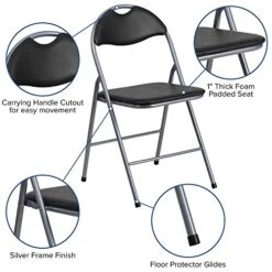 Flash Furniture 4 Pack HERCULES Series Black Vinyl Metal Folding Chair With Carrying Handle 15 Flash Furniture 4 Pack HERCULES Series Black Vinyl Metal Folding Chair With Carrying Handle -Home Table Chair Store 51jm9o81YzL