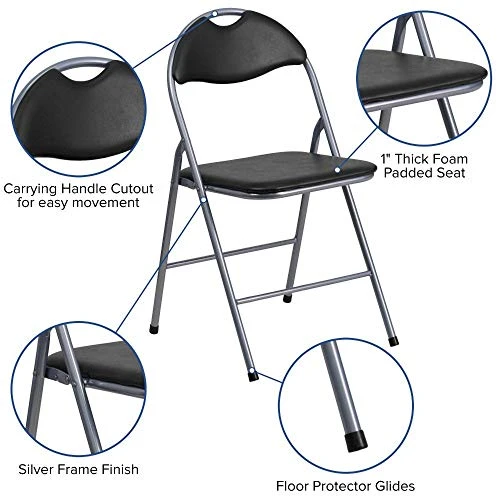 Flash Furniture 4 Pack HERCULES Series Black Vinyl Metal Folding Chair With Carrying Handle 6 Flash Furniture 4 Pack HERCULES Series Black Vinyl Metal Folding Chair With Carrying Handle - Image 4