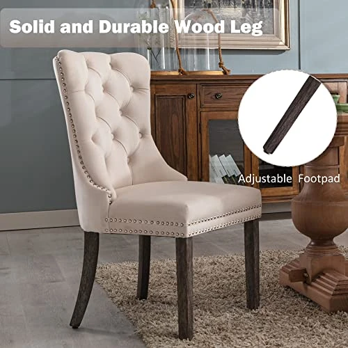 Civama Dining Chairs Set Of 6, Velvet Nikki Collection Dining Room Chair Upholstered Modern Luxury Tufted With Nailhead Trim Back Pull Ring Solid Wooden Legs, Beige 8 Civama Dining Chairs Set Of 6, Velvet Nikki Collection Dining Room Chair Upholstered Modern Luxury Tufted With Nailhead Trim Back Pull Ring Solid Wooden Legs, Beige - Image 6