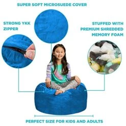 Sofa Sack - Plush, Ultra Soft Kids Bean Bag Chair - Memory Foam Bean Bag Chair With Microsuede Cover - Stuffed Foam Filled Furniture And Accessories For Kids Room - 2' Royal Blue -Home Table Chair Store 51kK7ZS7gFL