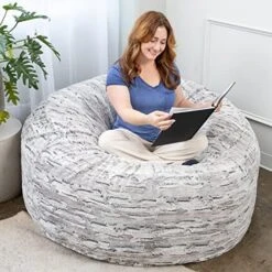 Jaxx 5 Foot Saxx Bean Bag Chair For Adults - Luxe Faux Fur, Silver Fox -Home Table Chair Store 51kTQoASGL. AC