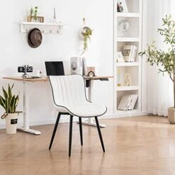 YOUNIKE Dining Chairs Set Of 2 Faux Leather Living Room Chairs Upholstered Desk Chair Thickened Metal Legs, White, Loads 300lbs 3-5 Mins To Assemble -Home Table Chair Store 51kpL5coDvL