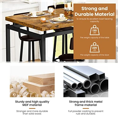 DKLGG Bar Dining Table Set For 4 Industrial Pub Table And Chairs, Kitchen Counter Height Table & 4 PU Leather Upholstered Stools With Backrest Space-Saving Dining Room Table Set For Small Space 4 DKLGG Bar Dining Table Set For 4 Industrial Pub Table And Chairs, Kitchen Counter Height Table & 4 PU Leather Upholstered Stools With Backrest Space-Saving Dining Room Table Set For Small Space - Image 2