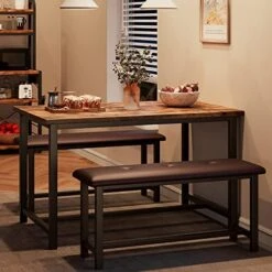Amyove Dining Table Set For 4, Kitchen Table With 2 Benches, 3 Piece Dining Room Table Set With Upholstered Benches, Space-Saving Kitchen Table Set For Small Space, Apartment, Studio, Rustic Brown 21 Amyove Dining Table Set For 4, Kitchen Table With 2 Benches, 3 Piece Dining Room Table Set With Upholstered Benches, Space-Saving Kitchen Table Set For Small Space, Apartment, Studio, Rustic Brown -Home Table Chair Store 51lCyriSbEL. AC