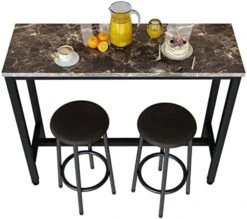 Recaceik Dining Table Set, 39.4” Rectangle Pub Dining Set Kitchen Table Set Bar Table With Stools, 3-Piece Breakfast Table Set With Metal Frame For Kitchen Dining Room W/ 2 Chairs - White -Home Table Chair Store 51ldI 99O5L. AC