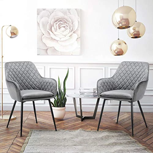 Yaheetech Dining Chairs Armchairs Velvet Upholstered Side Chairs Modern Chairs With Steel Legs And Backrest For Kitchen Dining Room Living Room Set Of 2 Gray 4 Yaheetech Dining Chairs Armchairs Velvet Upholstered Side Chairs Modern Chairs With Steel Legs And Backrest For Kitchen Dining Room Living Room Set Of 2 Gray - Image 2