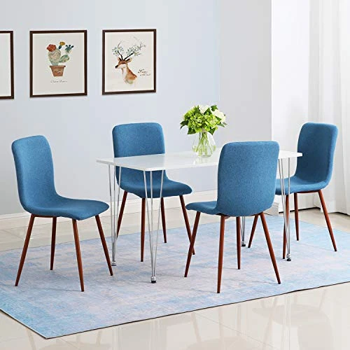 Dining Chairs Set Of 4 Dining Room Chairs Kitchen Chairs With Fabric Cushion Seat Back Outdoor Farmhouse Modern Upholstered Chair With Metal Legs, Create A Sweet And Cozy Eating Time With Family, Blue 7 Dining Chairs Set Of 4 Dining Room Chairs Kitchen Chairs With Fabric Cushion Seat Back Outdoor Farmhouse Modern Upholstered Chair With Metal Legs, Create A Sweet And Cozy Eating Time With Family, Blue - Image 5