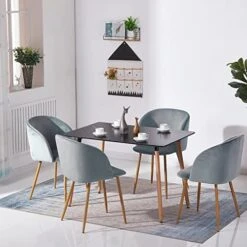 DORAFAIR Upholstered Dining Chairs Velvet Armchair Mid Century Modern Chairs Set Of 2 Living Room Chair Makeup Chair Side Chairs With Wood-Look Metal Legs, Gentle Gray -Home Table Chair Store 51mFElfA69L