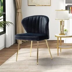 HULALA HOME Velvet Dining Chairs, Modern Small Armless Accent Chair With Gold Metal Legs, Living Room Upholstered Cute Side Chair, Elegant Tufted Back Vanity Chair For Bedroom/Beauty Room-Ivory -Home Table Chair Store 51mGTluG1nL. AC