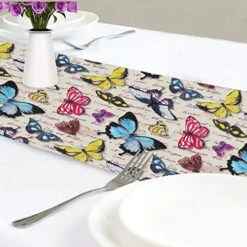 Summer Butterfly Table Runner 70 Inches Vintage Yellow Blue Colorful Table Decor Spring Pink Seasonal Everyday Use For Dining Table Kitchen