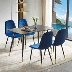 NORDICANA Velvet Dining Chairs Kitchen Solid Color Chair Upholstered Side Stools With Backrest Metal Legs Set Of 4, Navy Blue 23 NORDICANA Velvet Dining Chairs Kitchen Solid Color Chair Upholstered Side Stools With Backrest Metal Legs Set Of 4, Navy Blue -Home Table Chair Store 51mQAUtwH0L. AC