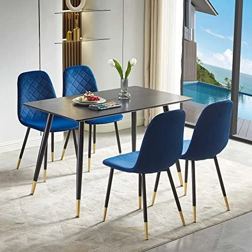 NORDICANA Velvet Dining Chairs Kitchen Solid Color Chair Upholstered Side Stools With Backrest Metal Legs Set Of 4, Navy Blue 9 NORDICANA Velvet Dining Chairs Kitchen Solid Color Chair Upholstered Side Stools With Backrest Metal Legs Set Of 4, Navy Blue - Image 7
