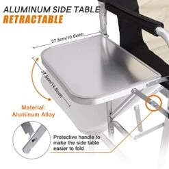 SILANON Tall Directors Chairs Foldable,Portable Folding Camping Chair Lightweight Aluminum Makeup Artist Chair With Side Table Storage Bag Heavy Duty Supports 300LBS Outdoor Indoor,Black/Beige -Home Table Chair Store 51mbBYqlDwL