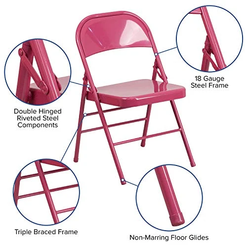 EMMA + OLIVER 4 Pack Colorful Shockingly Fuchsia Metal Folding Chair 6 EMMA + OLIVER 4 Pack Colorful Shockingly Fuchsia Metal Folding Chair - Image 4