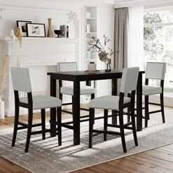 P PURLOVE Faux Marble Style 6 Piece Dining Table Set Marble Stickers MDF Top Kitchen Table With 4 Thicken Cushion Chairs And A Bench, For Home Living Room (White) -Home Table Chair Store 51n6m5YI5jL. AC