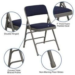 EMMA + OLIVER Metal Folding Chairs - Padded Seats | Set Of 4 Navy & Gray Metal Folding Chairs -Home Table Chair Store 51nEYgRkPmL