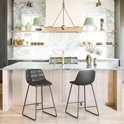 LUE BONA Faux Tufted Leather Dining Chairs, Upholstered Checkered Pattern Leather And Metal Legs, For Kitchen Island, Restaurant, Coffee Shop, 18" Set Of 4, Red Brown -Home Table Chair Store 51nNRgAWWsL. AC