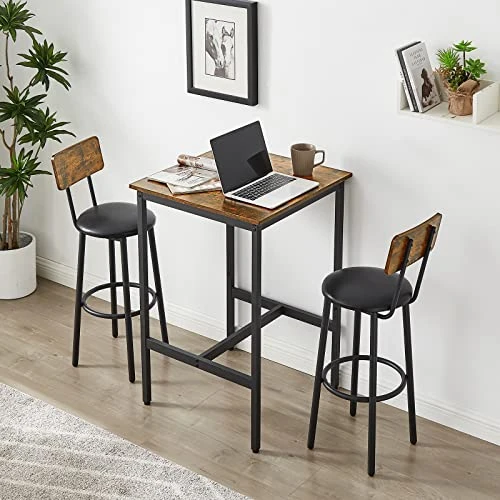 Neylory Bistro Table And Chairs Set Of 2, Pub Table And Bar Stool Set, Small Kitchen Dining Counter Height Table With Upholstered Barstools, Brown 9 Neylory Bistro Table And Chairs Set Of 2, Pub Table And Bar Stool Set, Small Kitchen Dining Counter Height Table With Upholstered Barstools, Brown - Image 7