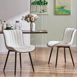 YOUNIKE Dining Chairs Set Of 2 Faux Leather Living Room Chairs Upholstered Desk Chair Thickened Metal Legs, White, Loads 300lbs 3-5 Mins To Assemble