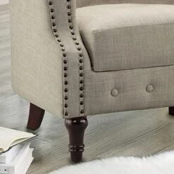 Rosevera Chancy Reading Small Armchair Arm Living Set Accent Club Room Barrel Chairs Bedroom Loveseat Sofa, Standard, Beige -Home Table Chair Store 51nZ7jRMuML