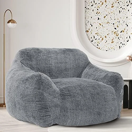 Homguava Giant Bean Bag Chair Sofa High-Density Foam Filled Sofa Chair Large Lazy BeanBag Sofa With Armrests For Living Room, Bedroom (Grey) 9 Homguava Giant Bean Bag Chair Sofa High-Density Foam Filled Sofa Chair Large Lazy BeanBag Sofa With Armrests For Living Room, Bedroom (Grey) - Image 7