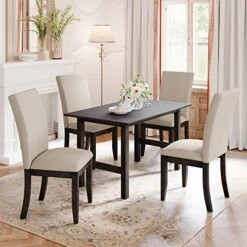 RUNWON 6 Piece Kitchen Dining Table Set Farmhouse Rustic With 4 Chairs 1 Bench With Padded Cushion For Family, Gray -Home Table Chair Store 51noe8i0XL. AC