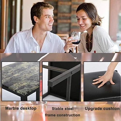 Payhere Modern Dining Kitchen Table -3 Piece Dining Set Faux Marble Rectangular Dining Table With Two Stools For Home Or Hotel Dining Room, Kitchen Or Bar Dark Brown 5 Payhere Modern Dining Kitchen Table -3 Piece Dining Set Faux Marble Rectangular Dining Table With Two Stools For Home Or Hotel Dining Room, Kitchen Or Bar Dark Brown - Image 3