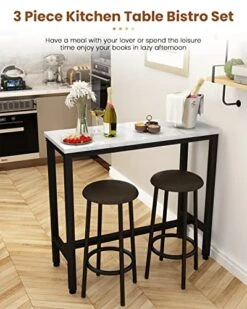 Recaceik Dining Table Set, 39.4” Rectangle Pub Dining Set Kitchen Table Set Bar Table With Stools, 3-Piece Breakfast Table Set With Metal Frame For Kitchen Dining Room W/ 2 Chairs - White -Home Table Chair Store 51ocx1ydxCL