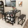 Rxicdeo Dining Table Set For 4, Kitchen Table Set With 1 Bench And 2 Chairs, Dining Room Table With Wine Rack And Storage Shelf, Breakfast Table Space-Saving Dinette For Kitchen, Dining Room (Black) -Home Table Chair Store 51p3VI4m01L