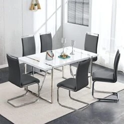 NYEESS Modern Dining Table Set For 4, 5-Piece Kitchen Dining Table Set, Wood Dining Table And Leather Dining Chairs Set For 4 Suitable For Dining Room, Kitchen (White, 1*Table+4*Chairs) 20 NYEESS Modern Dining Table Set For 4, 5-Piece Kitchen Dining Table Set, Wood Dining Table And Leather Dining Chairs Set For 4 Suitable For Dining Room, Kitchen (White, 1*Table+4*Chairs) -Home Table Chair Store 51pbDMXZ23L. AC