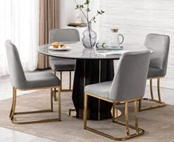 VESCASA Velvet Upholstered Dining Chairs With Back, Mid Century Modern Dining Chairs With Gold Metal Frame For Dining Room, Restaurant, Kitchen, Set Of 4, Grey 19 VESCASA Velvet Upholstered Dining Chairs With Back, Mid Century Modern Dining Chairs With Gold Metal Frame For Dining Room, Restaurant, Kitchen, Set Of 4, Grey -Home Table Chair Store 51pqIfixjJL