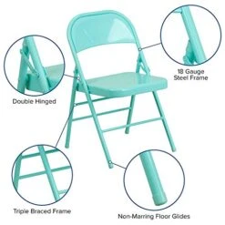 Flash Furniture 4 Pack HERCULES COLORBURST Series Tantalizing Teal Triple Braced & Double Hinged Metal Folding Chair -Home Table Chair Store 51qHV8k5ciL