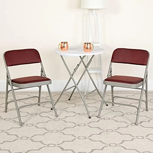 EMMA + OLIVER 2 Pack Curved Triple Braced Burgundy Patterned Fabric Metal Folding Chair 9 EMMA + OLIVER 2 Pack Curved Triple Braced Burgundy Patterned Fabric Metal Folding Chair - Image 7