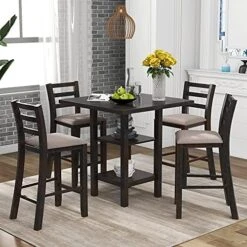 SIYSNKSI 5-Piece Premium Counter Height Dining Table Set, Rectangular Marble Dining Table With 4 Velvet Upholstered-Seat Chairs For Kitchen Living Room Furniture (Black + MDF + 40" X 40") -Home Table Chair Store 51qMlWnC7tS. AC