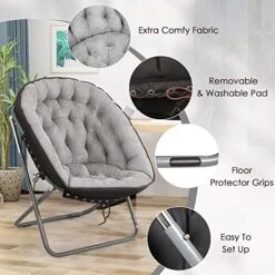 Iw I WISH Saucer Chair For Adults, Oversized Saucer Chair, Folding Saucer Chair, Bedroom Papasan Chair, Comfy Moon Chair (Grey) -Home Table Chair Store 51qQ7tfcupL 1