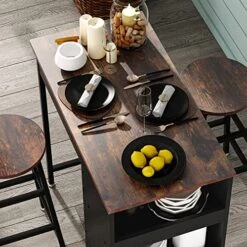 Bigbiglife Table And Chairs Set For 2, Industrial Bar Table And Chairs Set With 3 Storage And 2 Stools, Morden Kitchen Counter Height Dining Table Set, Rustic Brown 7 Bigbiglife Table And Chairs Set For 2, Industrial Bar Table And Chairs Set With 3 Storage And 2 Stools, Morden Kitchen Counter Height Dining Table Set, Rustic Brown -Home Table Chair Store 51qSsGbZQkL