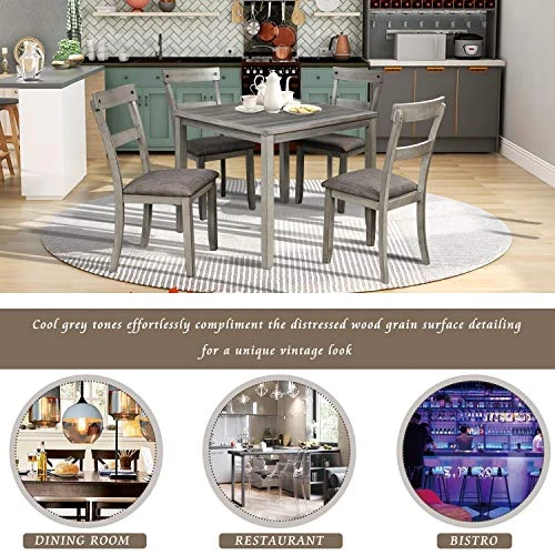 Merax Wooden Dining Table Set Retro Style Kitchen Table Set 5 Piece Table Set For 4, Table And 4 Chairs Home Kitchen Furniture Dinette Set,Gray 7 Merax Wooden Dining Table Set Retro Style Kitchen Table Set 5 Piece Table Set For 4, Table And 4 Chairs Home Kitchen Furniture Dinette Set,Gray - Image 5