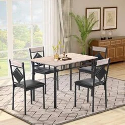 Henf 5 Pieces Dining Table Set, Modern Dining Table Set For 4 Persons With Tempered Glass Top Table And 4 PU Leather Chairs For Breakfast Dining Room Kitchen Furniture, Black (Black-3) -Home Table Chair Store 51qcDHephrL. AC