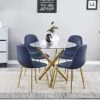 GENERIC 5-Piece Glass Dining Table Set, Compact Mid-Century Modern Table & Chair Set For Home, Apartment W/ 4 Side Chairs, Tempered Glass Top, Metal Legs And Frame (Gold Table With 234)