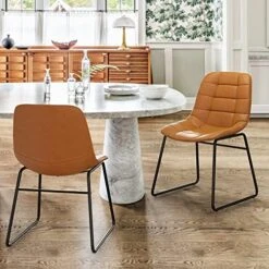 LUE BONA Faux Tufted Leather Dining Chairs, Upholstered Checkered Pattern Leather And Metal Legs, For Kitchen Island, Restaurant, Coffee Shop, 18" Set Of 4, Red Brown -Home Table Chair Store 51qxueQ0QtL. AC