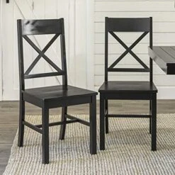 Walker Edison Modern Farmhouse Wood X-Back Armless Dining Chairs Kitchen, Set Of 2, Black -Home Table Chair Store 51r966dJlL. AC