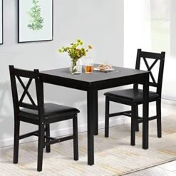 Small Kitchen Table Set For 2, 3 Piece Wooden Dining Table Set With 2 Chairs For Small Space, Modern Square Counter Height Dinette Set For Kitchen, Restaurant, Dark Brown